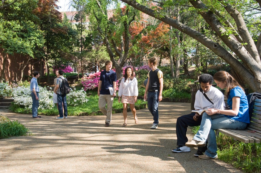Students on Georgia Tech campus during springtime