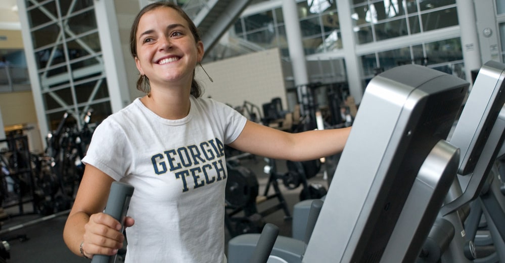 Student exercising at Tech's Campus Recreation Center (CRC)